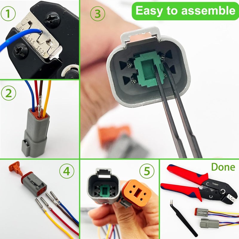 Twippo 6 Pin Deutsch Connector Kit 3 Sets, Gray DT Connector Kit, 6 Pin Automotive Waterproof Wire Connectors, Electrical Connectors Kit with 16# Stamped Contacts for Car, RV, Truck Wiring 22-16AWG - Image 5